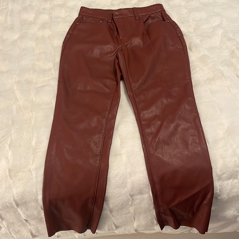 Never worn faux leather maroon pants, size 4
